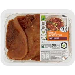 Woolworths Cook Chicken Breast Steaks Sweet Soy Bbq 500g