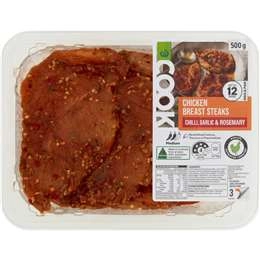 Woolworths Cook Chicken Breast Steaks Chilli Garlic & Rosemary 500g