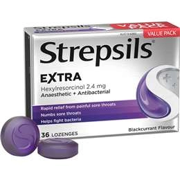 Strepsils Extra Blackcurrant Fast Numbing Pain Relief Lozenges 36 Pack