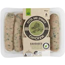 Woolworths Fetta & Spinach Chicken Sausages 500g