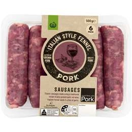 Woolworths Italian Style Fennel Pork Sausages 500g