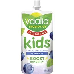 Vaalia Kids Probiotic Yoghurt Pouch Lactose Free Blueberry 140g