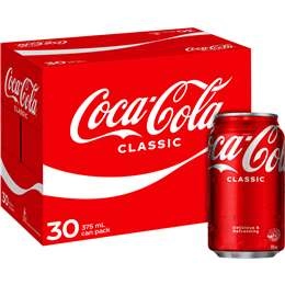 Coca - Cola Classic  Soft Drink Multipack Cans 375ml X 30 Pack