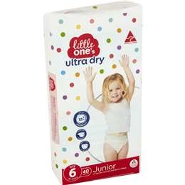 Little One's Size 6 Ultra Dry Nappies Junior 15-25kg Boys & Girls 40 Pack