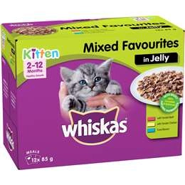 Whiskas Kitten 2-12 Months Wet Cat Food Mixed Favourites In Jelly 85g X 12 Pack