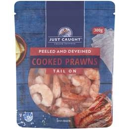 Just Caught Cooked Prawns Tail On  300g