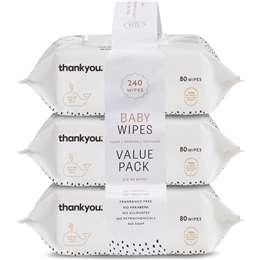 Thankyou. Thick & Soft Baby Wipes  80 X3 Pack