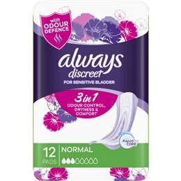 Always Discreet Incontinence Pads Normal  12 Pack