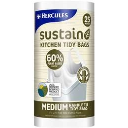 Hercules Sustain 60% Plant Based Kitchen Tidy Bag Medium 25 Pack