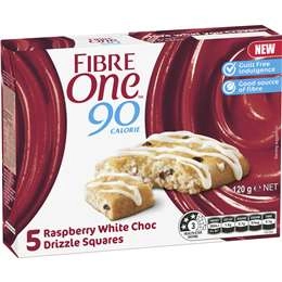 Fibre One 90 Calorie Raspberry White Choc Drizzle Squares 5 Pack 120g