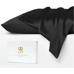 Luxor Crown Set of 2 Mulberry Silk Standard Pillowcases (Black)