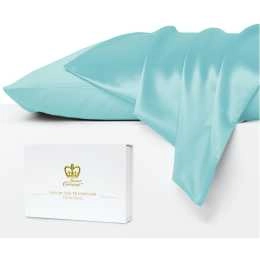 Luxor Crown Set of 2 Mulberry Silk Standard Pillowcases (Aqua)