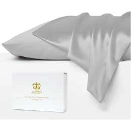 Luxor Crown Set of 2 Mulberry Silk Standard Pillowcases (Silver)