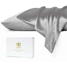 Luxor Crown Set of 2 Mulberry Silk Standard Pillowcases (Grey)