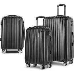 Wanderlite 3pcs Luggage Trolley Set Travel Suitcase Hard Case Carry On Bag Black