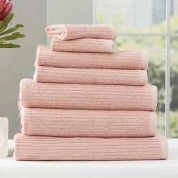 Renee Taylor 7 Piece Luxury Cobblestone 650GSM Cotton Ribbed Towel Set Blush