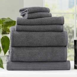 Renee Taylor 7 Piece Luxury Cobblestone 650GSM Cotton Ribbed Towel Set Granite