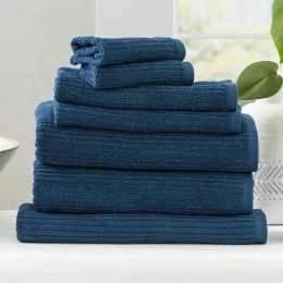 Renee Taylor 7 Piece Luxury Cobblestone 650GSM Cotton Ribbed Towel Set Ink