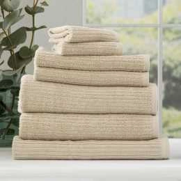 Renee Taylor 7 Piece Luxury Cobblestone 650GSM Cotton Ribbed Towel Set Stone