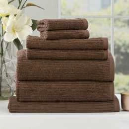 Renee Taylor 7 Piece Luxury Cobblestone 650GSM Cotton Ribbed Towel Set Toffee