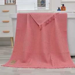 Queling Ultra Soft Waffle Textured Extra Large Cotton Bath Sheet/Beach Towel 90x180cm Pink