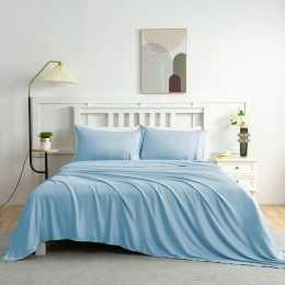 Linenova 100% Organic Bamboo Cooling Sheet Set Queen - Delicate Blue