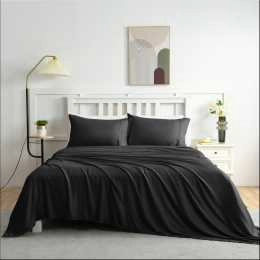 Linenova 100% Organic Bamboo Cooling Sheet Set Queen - Black