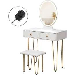 Levede Dressing Table LED Light Strip Makeup Mirror Stool Set Vanity Desk White