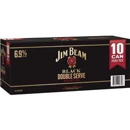 Jim Beam Black Label Double Serve Cans  375ml X10 Pack