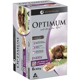 Optimum Puppy Wet Dog Food With Chicken, Rice & Vegetables 100g X 6 Pack