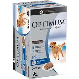 Optimum Adult Wet Dog Food With Chicken & Rice Trays 100g X 6 Pack