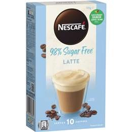 Nescafe 98% Sugar Free Latte Coffee Sachets 10 Pack