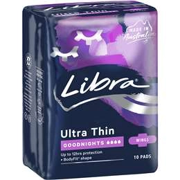 Libra Goodnights Pads Ultra Thin Wings 10 Pack