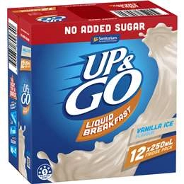 Sanitarium Up&go No Added Sugar Liquid Breakfast Vanilla Ice 12 Pack