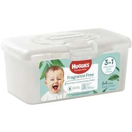 Huggies Thick Baby Wipes 3-in-1 Fragrance Free 64 Pack