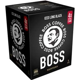 Suntory Boss Coffee Iced Long Black Cans 237ml X4 Pack