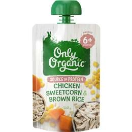 Only Organic Chicken Sweetcorn & Brown Rice 6+ Months 120g