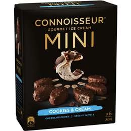 Connoisseur Gourmet Ice Cream Mini Cookies & Cream Sticks 6 Pack