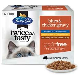 Fussy Cat Grain Free Adult Wet Cat Food Bites & Chicken Gravy 80g X12 Pack