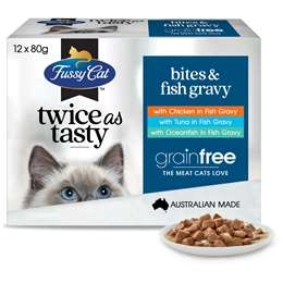 Fussy Cat Grain Free Adult Wet Cat Food Bites & Fish Gravy 80g X12 Pack