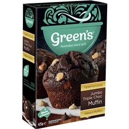 Green's Temptations Jumbo Triple Choc Muffin Mix 425g