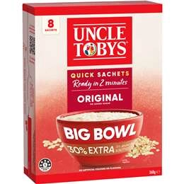 Uncle Tobys Oats Quick Sachets Big Bowl Original Porridge 368g