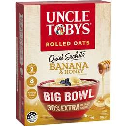 Uncle Tobys Oats Quick Sachets Big Bowl Banana & Honey Porridge 368g