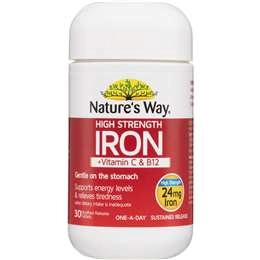 Nature's Way High Strength Iron + Vitamin C & B12 Tablets 30 Pack