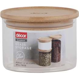 Decor Bamboo & Glass Canisters 420ml Each