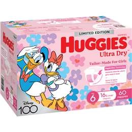 Huggies Ultra Dry Nappies Girls Size 6 (16kg+) 60 Pack