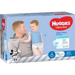 Huggies Ultra Dry Nappies Boys Size 6 (16kg+) 60 Pack