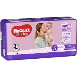 Huggies Ultra Dry Nappy Pants Girls Size 3 (6-12kg) 36 Pack