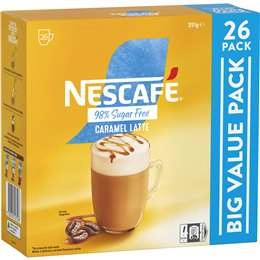 Nescafe 98% Sugar Free Caramel Latte Coffee Sachets 26 Pack