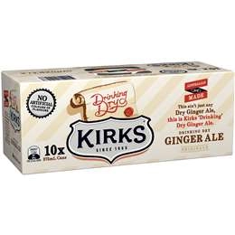 Kirks Dry Drinking Ginger Ale Soft Drink Multipack Cans 375ml X10 Pack